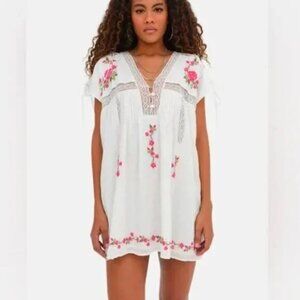 NEW FOR LOVE AND LEMONS JOLENE EBROIDERED COTTON WHITE MINI DRESS SIZE M